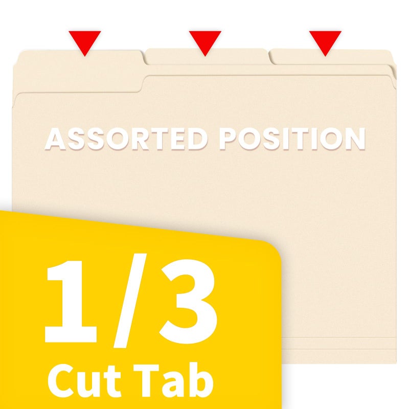 ساني مجلدات ملفات SUNEE بحجم الرسائل، عبوة من 100 مجلد مانيلا 8.5 × 11 بوصة، علامات تبويب مقطوعة 1/3، مجلدات ملفات ملونة للمكتب والمنزل والمدرسة للمستندات والملفات الورقية - Image 4